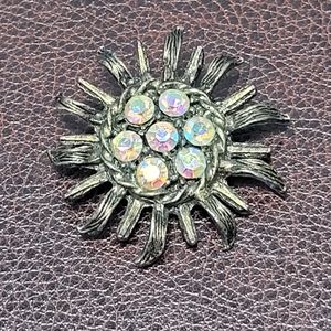 Vintage Sunburst Brooch | Iridescent Rhinestones